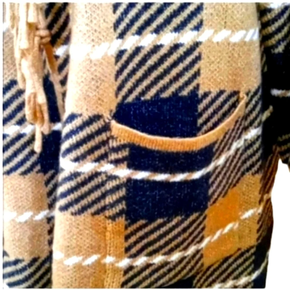 Adrienne Vittadini Fringed Plaid Cardigan/Open Front Duster Size 3X